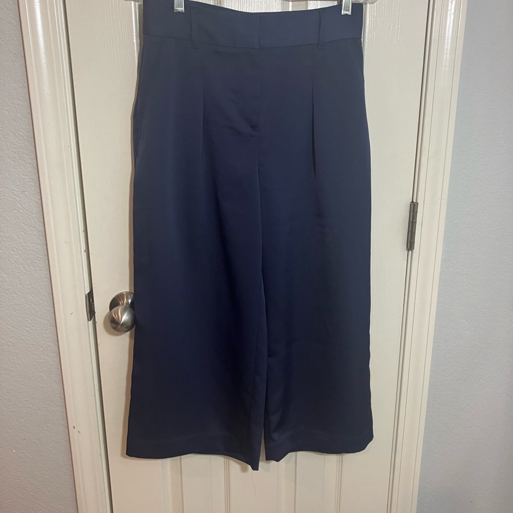 NWOT LOFT Crop Pants wide leg Deep Blue Trousers Size 4P. 012025-0019